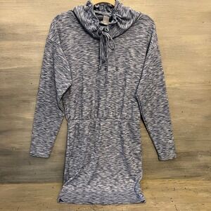 Venus Casual Blue Drawstring Cowl Neck Long Sleeve Mini Dress Size Small LN